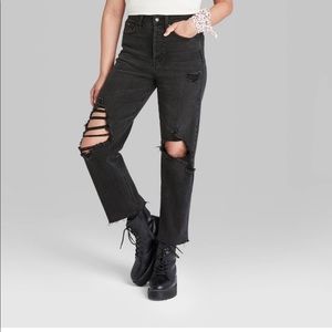 NWT Wild Fable Super High Rise Distressed Straight Jeans - Black Wash 4 Short